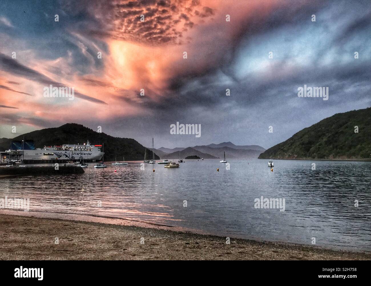 Tramonto a Picton Nuova Zelanda Foto Stock