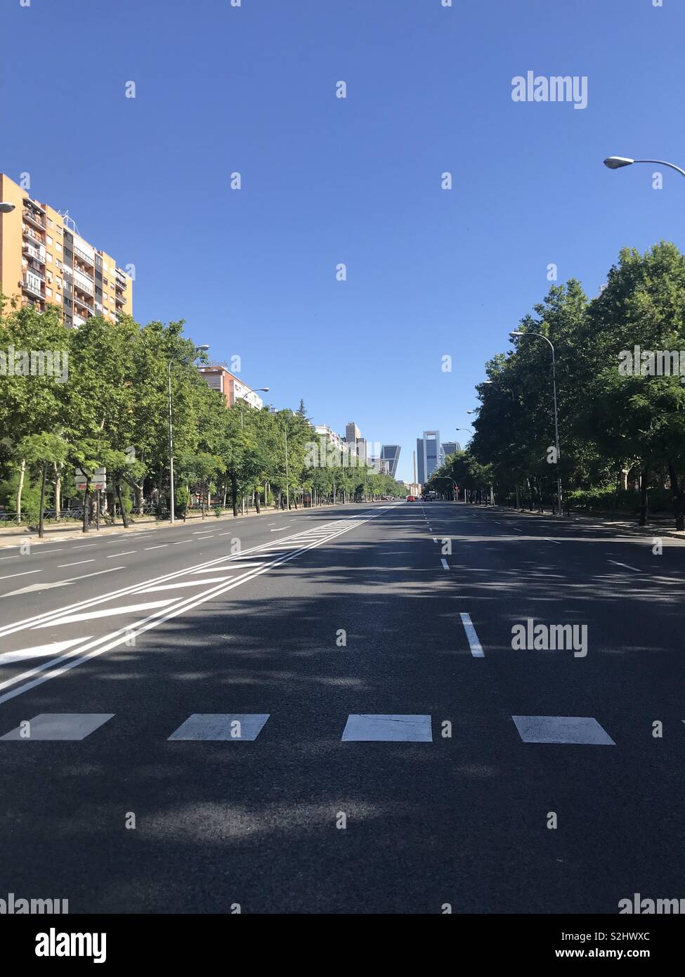 Strada vicino a Estadio Santiago Bernabeu, Madrid Foto Stock