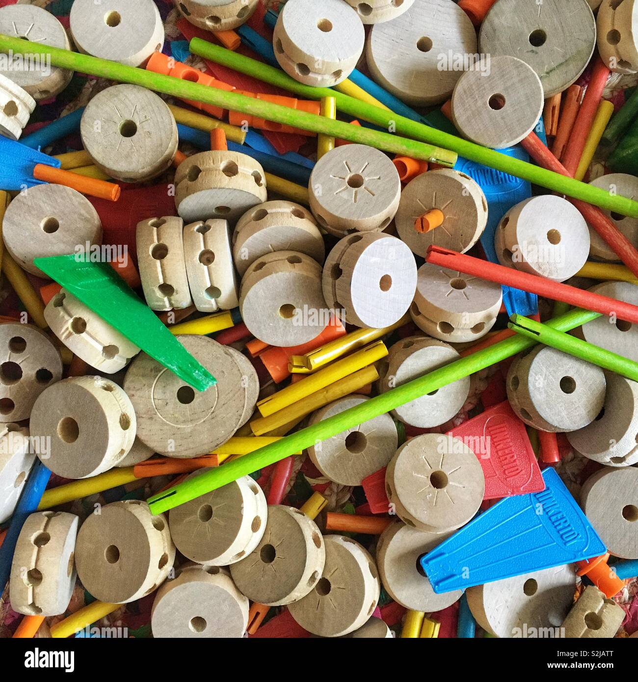 Tinkertoy costruzione in legno giocattolo di cui Foto Stock