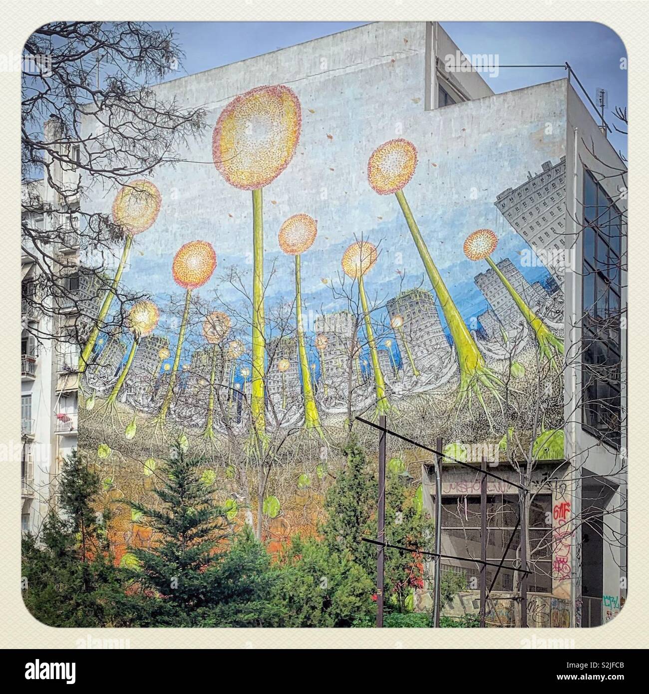 Murale di raffreddare la parte di Atene, Grecia - Immagine stock catturata con smartphone