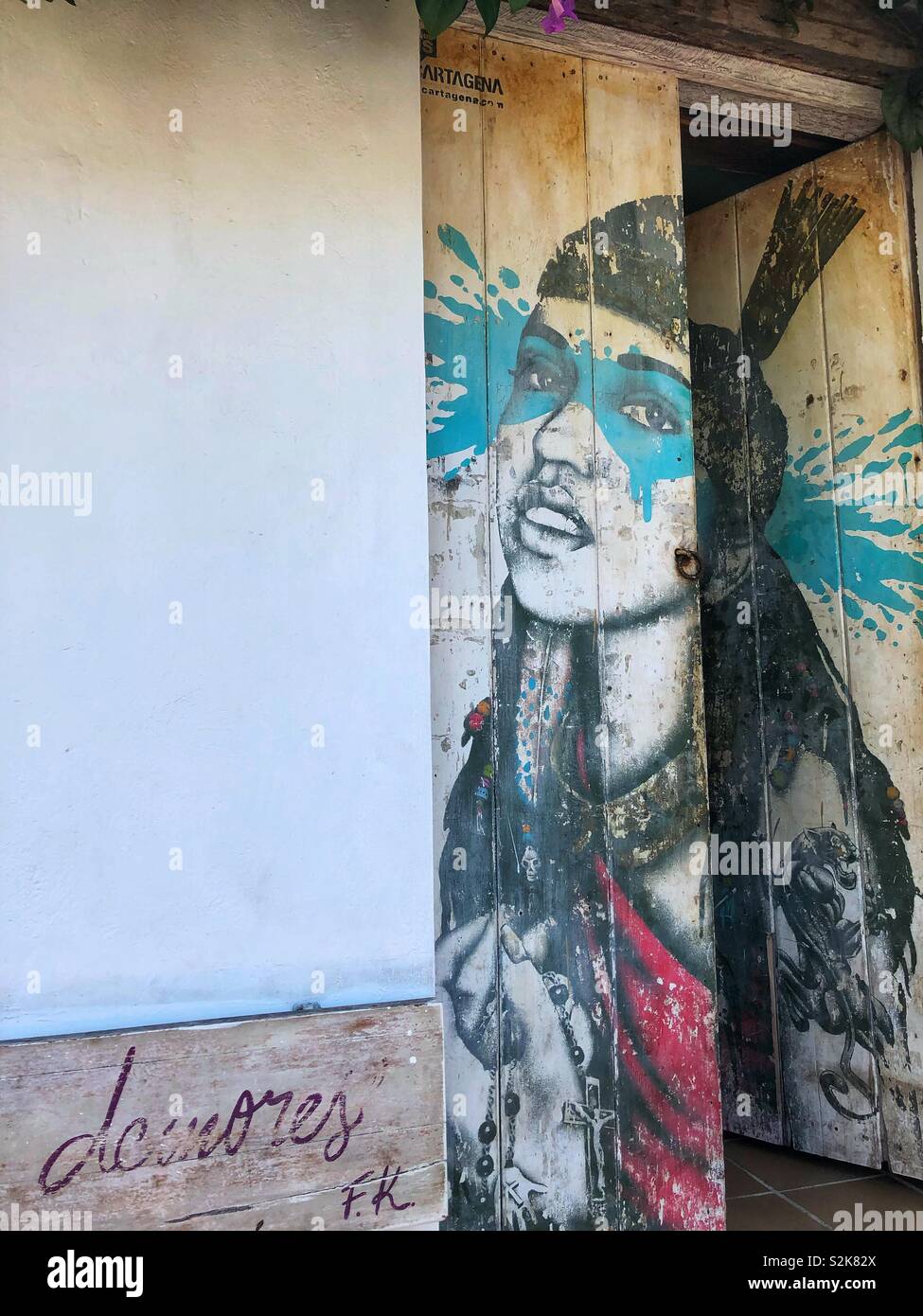 Arte di strada a Cartagena, Colombia. Foto Stock