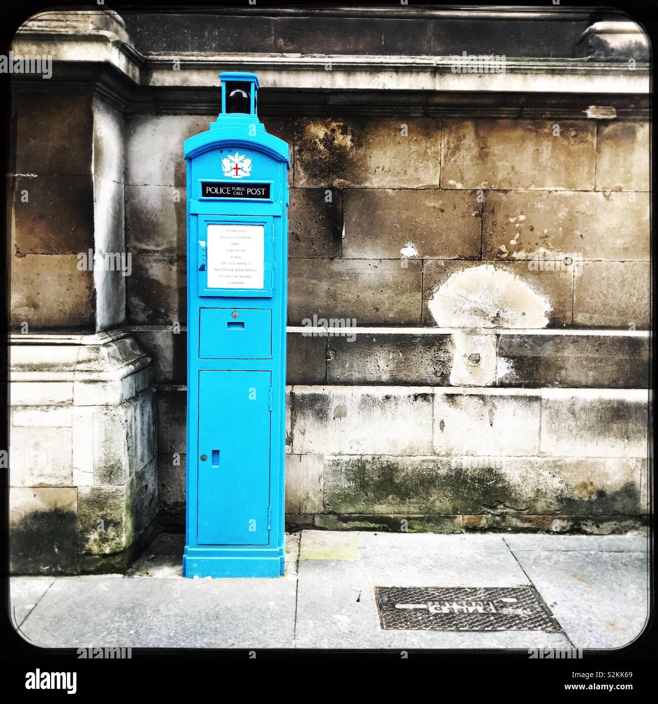 Blue box di polizia al Guildhall, Londra Foto Stock
