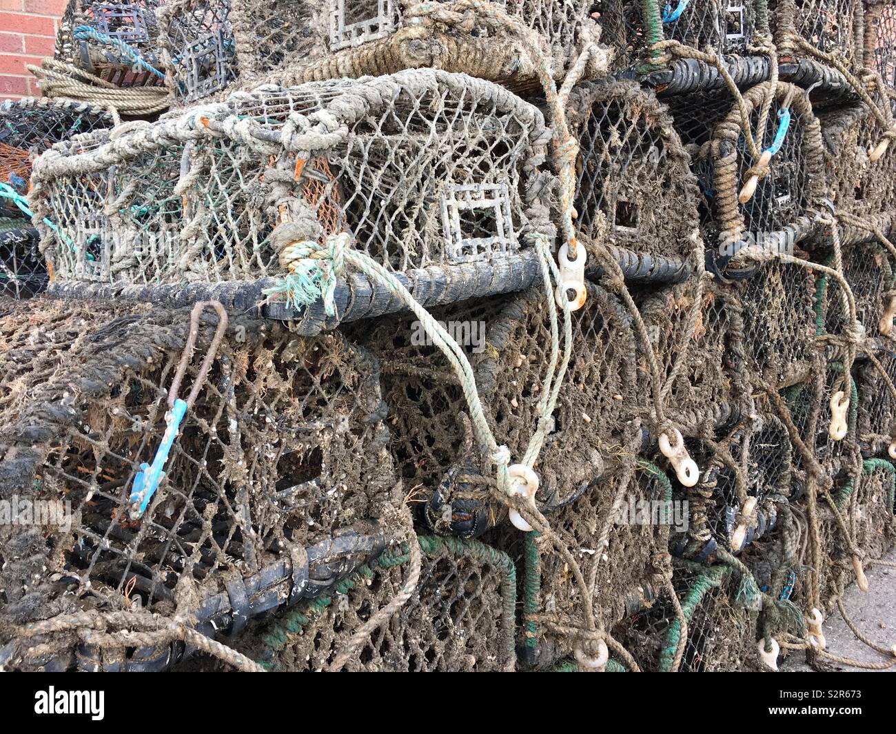 Le reti da pesca a Scarborough, nello Yorkshire, Regno Unito Foto Stock