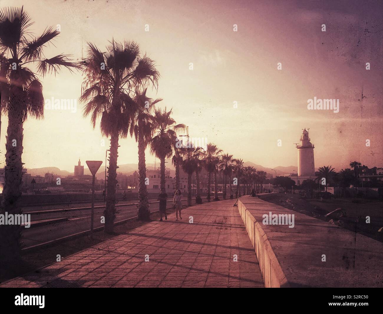 In stile vintage foto del faro di Malaga, Spagna Foto Stock