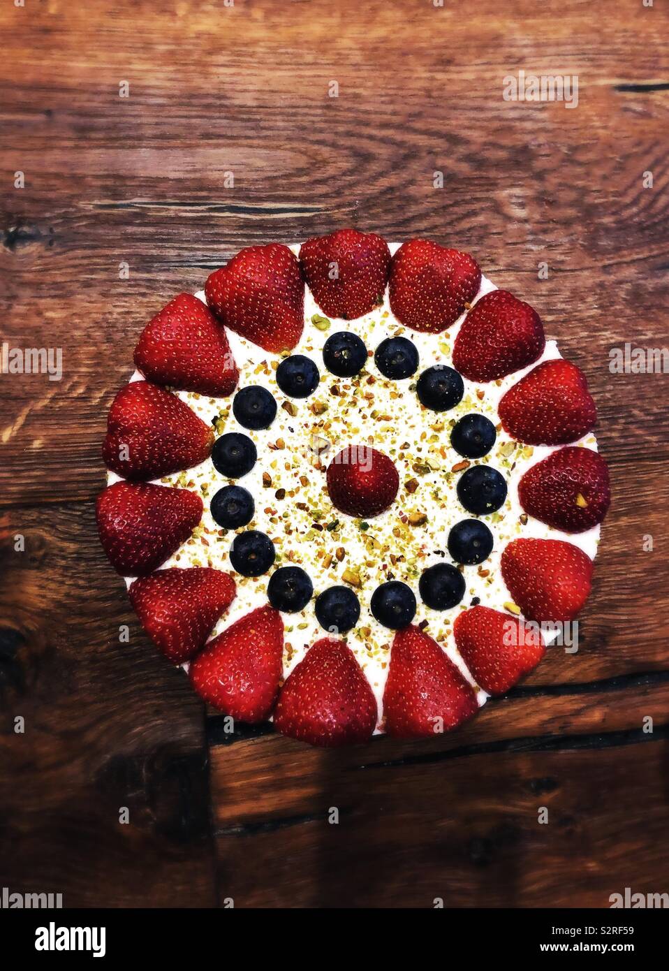 Strawberry Cheesecake fotografata dalla parte superiore Foto Stock