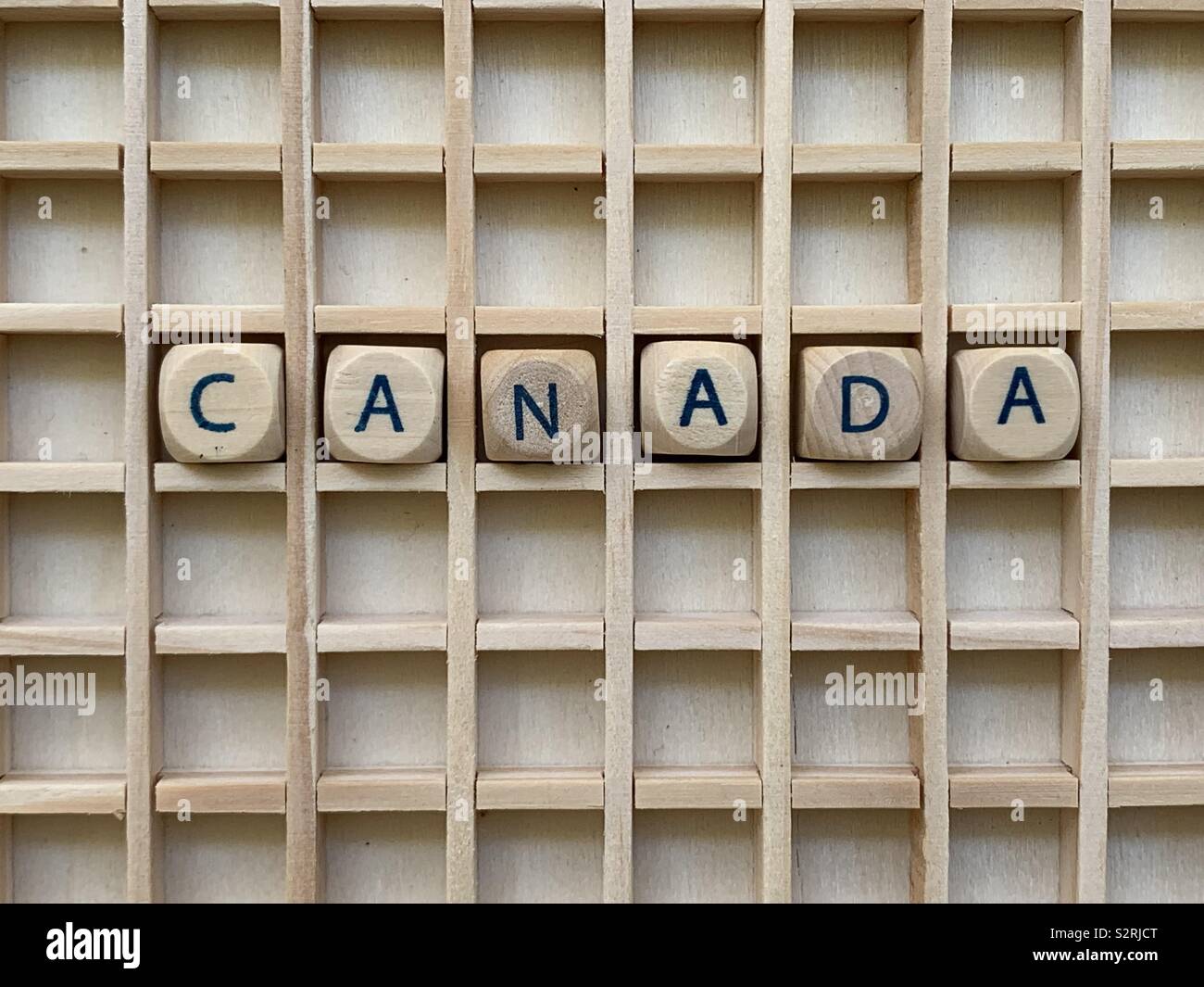 In Canada, il paese nella parte settentrionale del Nord America, souvenir con il cubo di legno dadi lettere Foto Stock