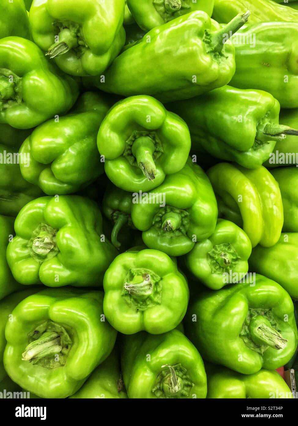 Pila di fattoria fresco deliziosi piatti gustosi Cubanelle verde peperoni. Foto Stock