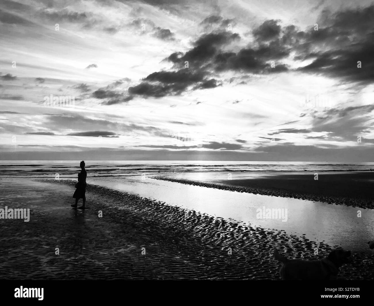 Foto in bianco e nero di una donna sola in una spiaggia Foto stock - Alamy