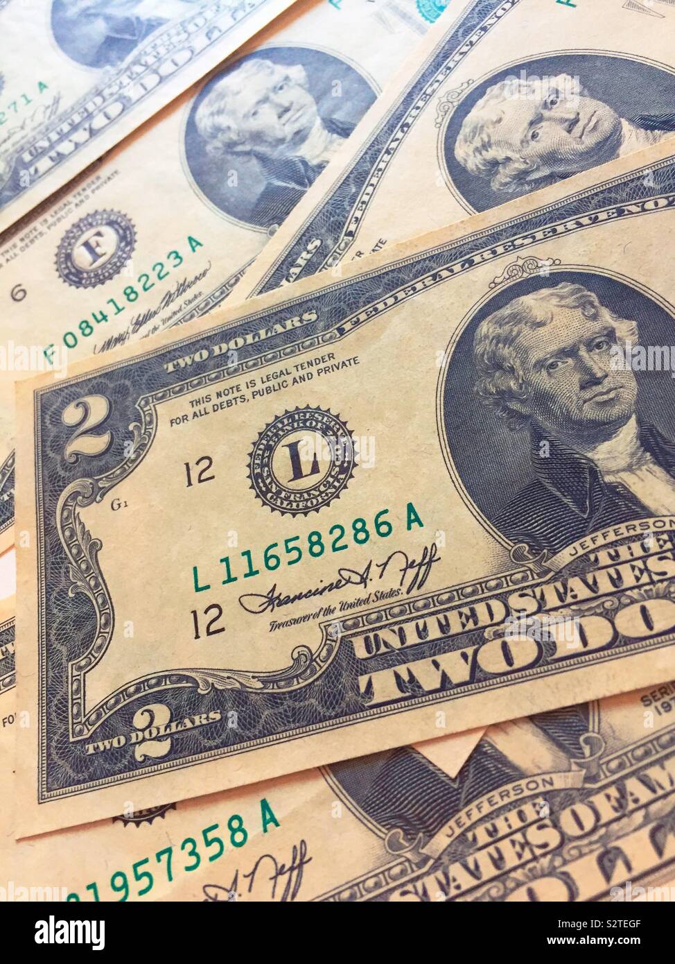 Gruppo di noi due fatture del dollaro, close up, Stati Uniti - Immagine stock catturata con smartphone
