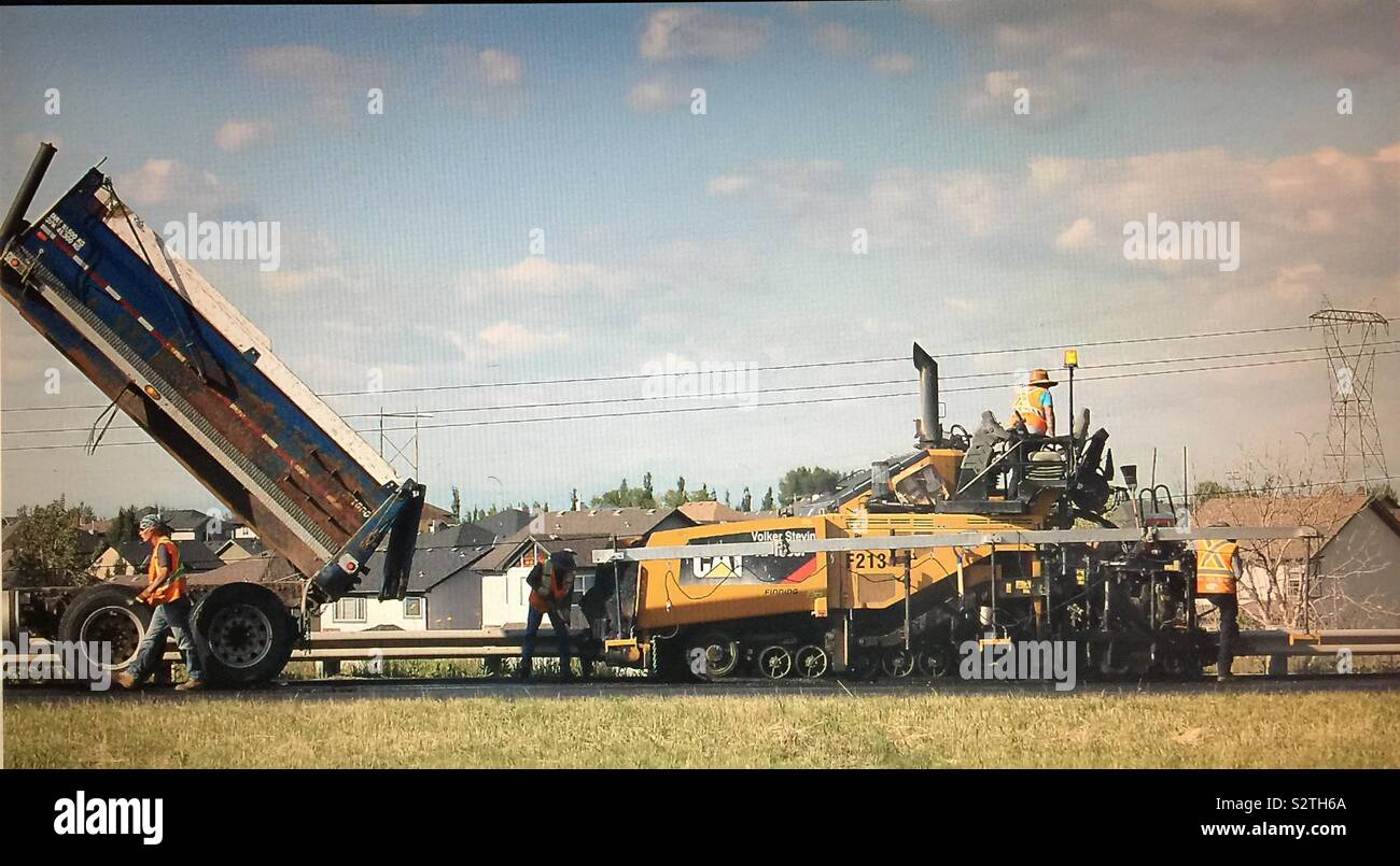 I lavori di manutenzione stradale e la riparazione, pavimentazione, Calgary, Alberta, Canada Foto Stock