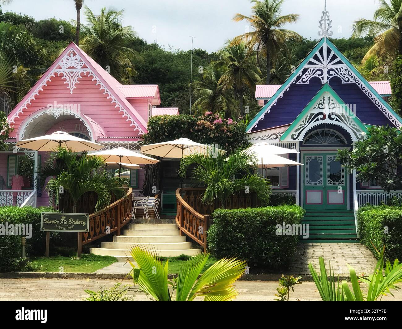 Gingerbread case su Mustique Island Foto Stock