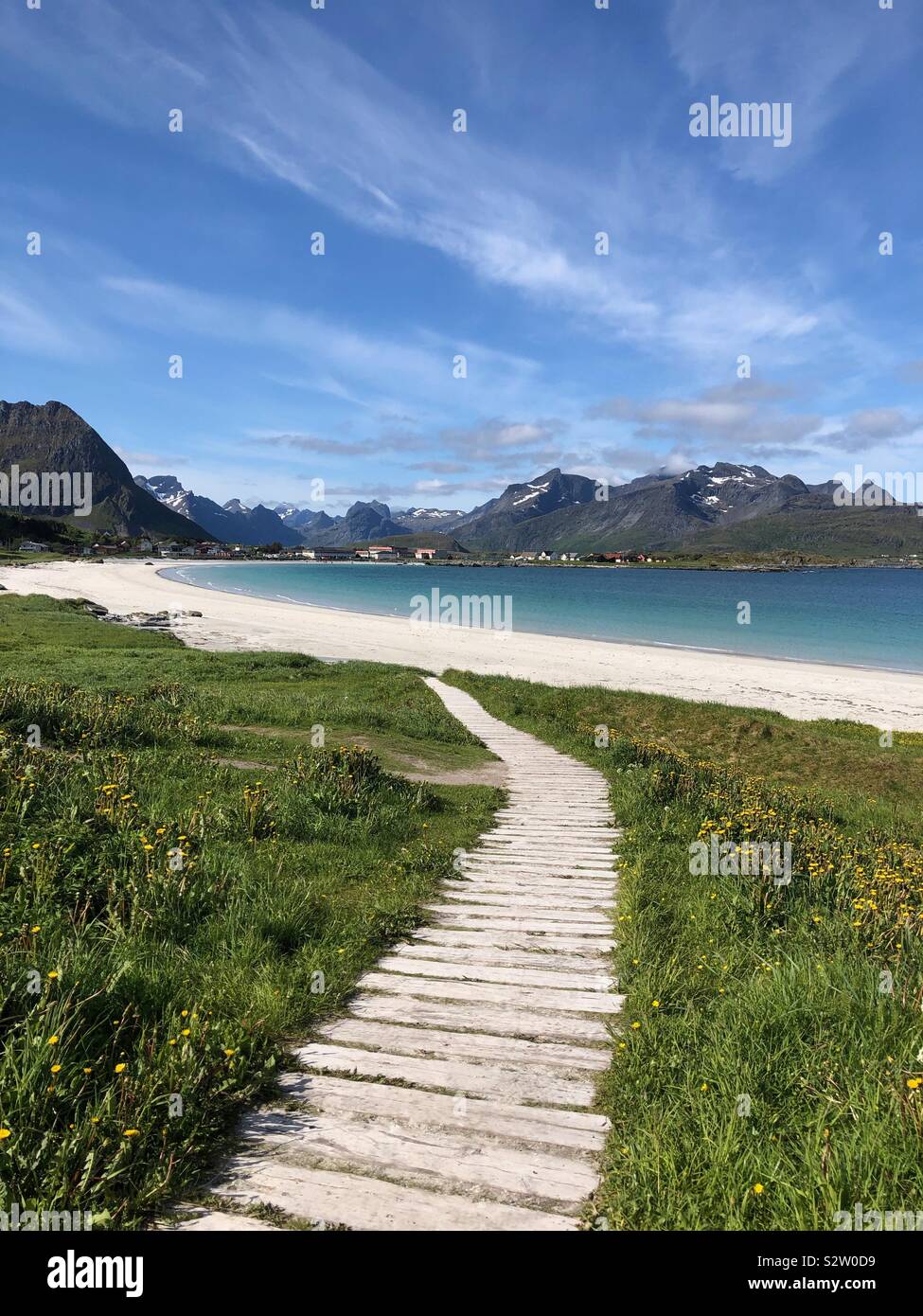 Ramberg beach, Isole Lofoten in Norvegia Foto Stock