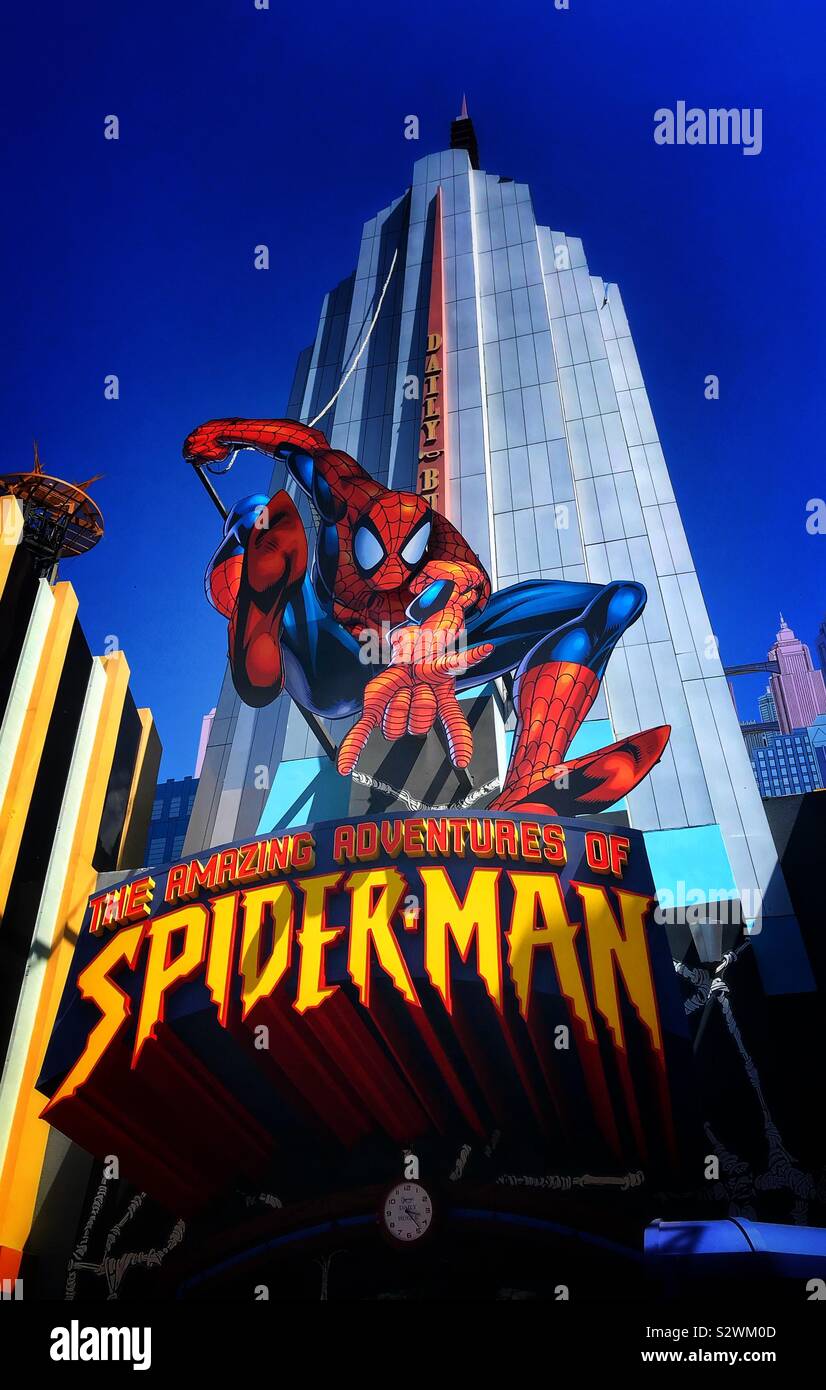 Ingresso per le fantastiche avventure di Spiderman Ride, Marvel Super Hero isola a Islands of Adventure, Orlando in Florida - USA Foto Stock