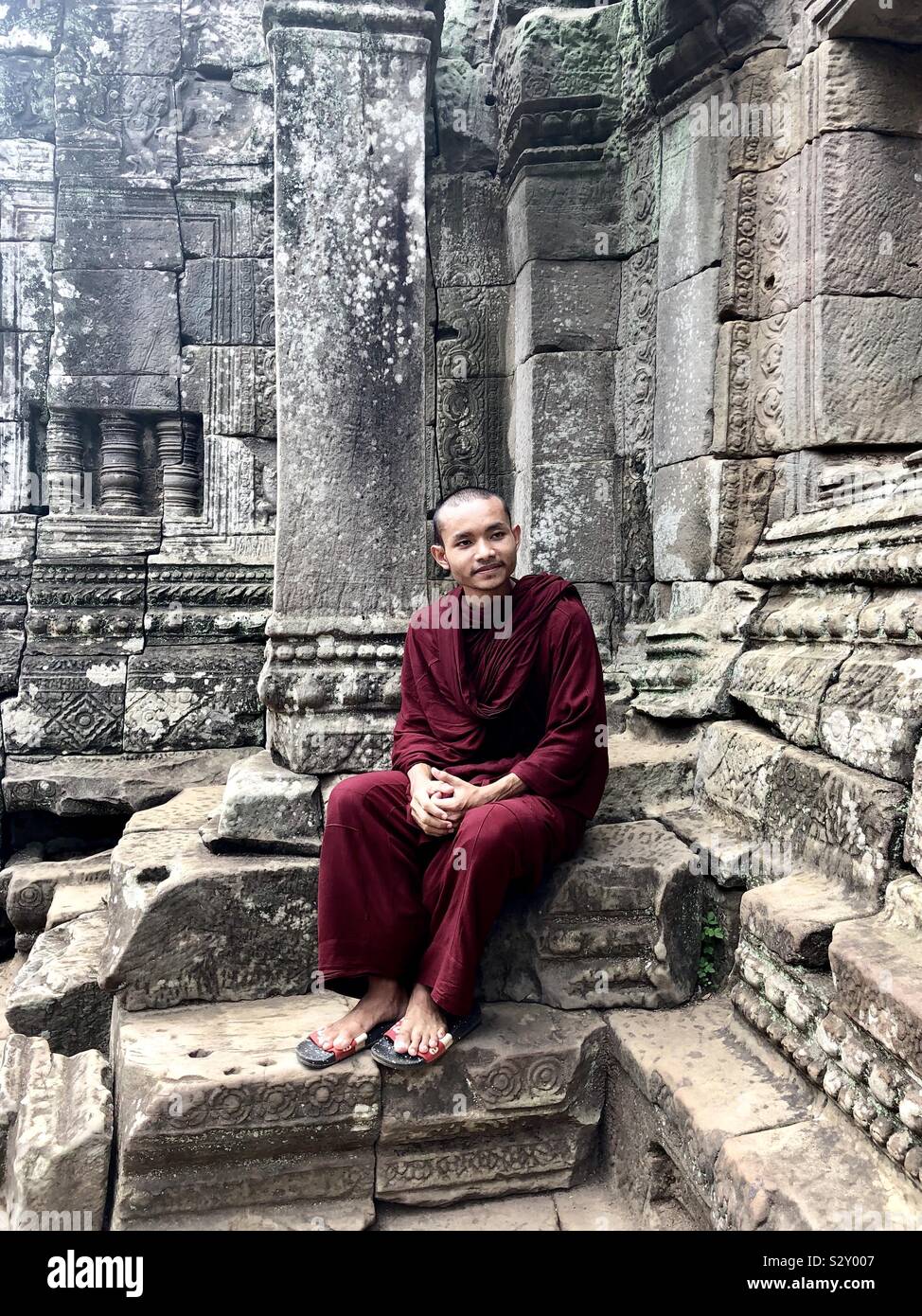 Monaco nel tempio Bayon, Siem Reap, Cambogia. Foto Stock