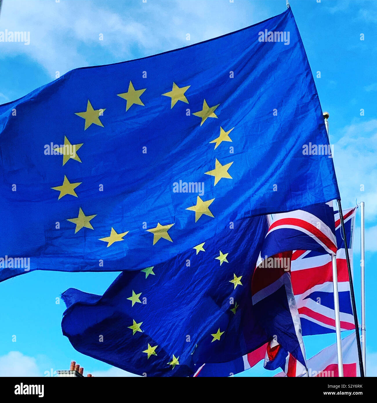 Bandiera dell'Unione europea a Anti-Brexit protesta. Foto Stock