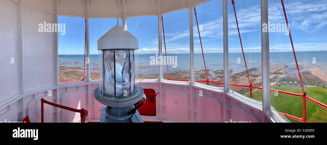 All'interno di un faro al punto Prim su Prince Edward Island, Canada. Foto Stock