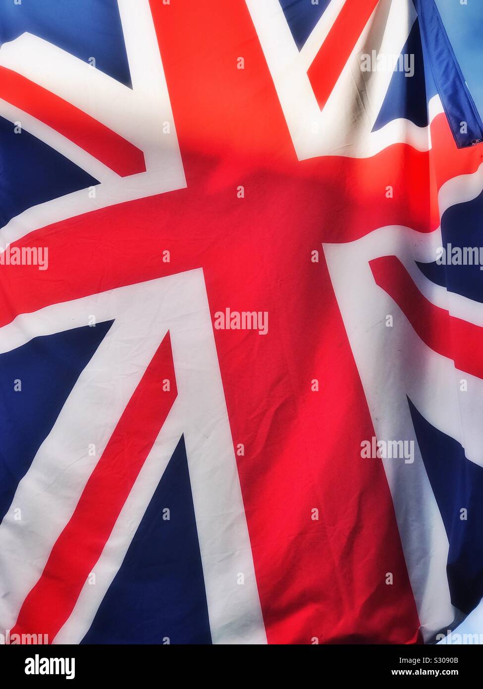 La "Union Jack." La bandiera del Regno Unito. Questo comprende la Croce Rossa di San Giorgio e la Croce Bianca di Sant'Andrea. Credito foto - © COLIN HOSKINS. Foto Stock