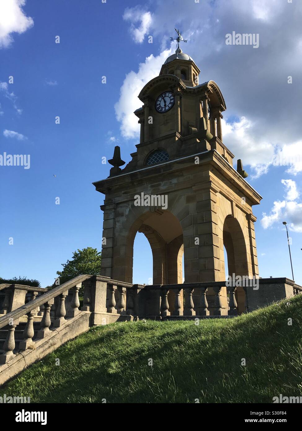 Torre dell Orologio a Scarborough, nello Yorkshire, Regno Unito Foto Stock