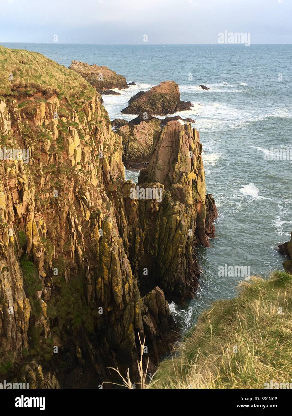 Spettacolare costa rocciosa vicino Cruden Bay, Aberdeenshire, Scozia Foto Stock