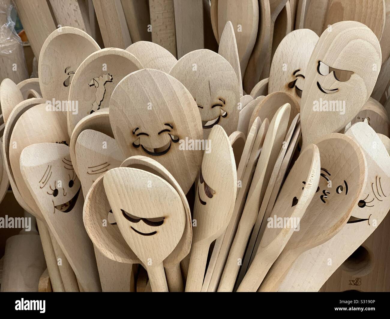 Funny cucchiai di legno Foto Stock