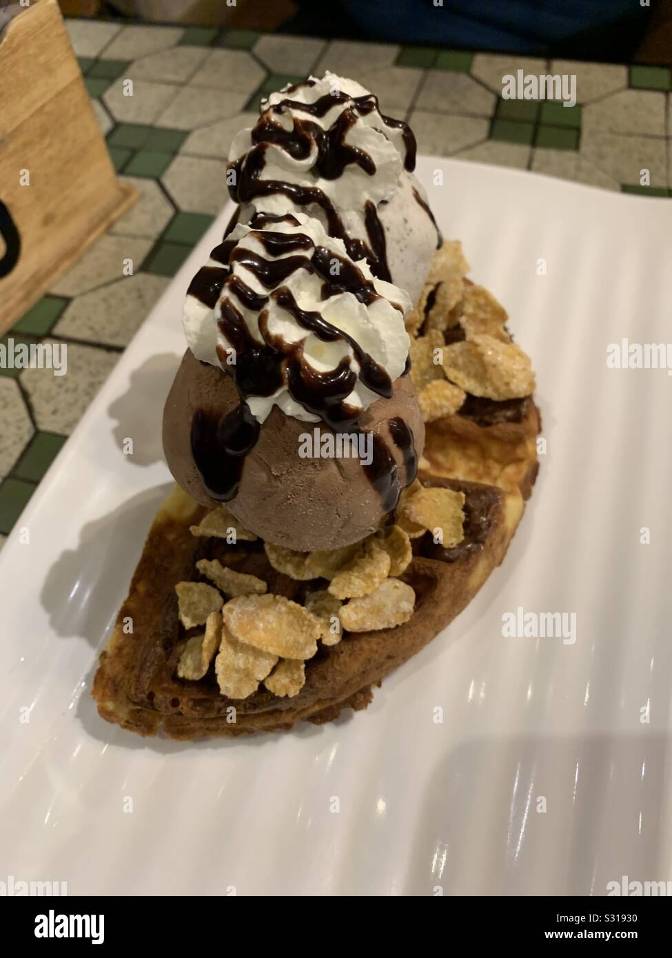 Waffle con gelato Foto Stock