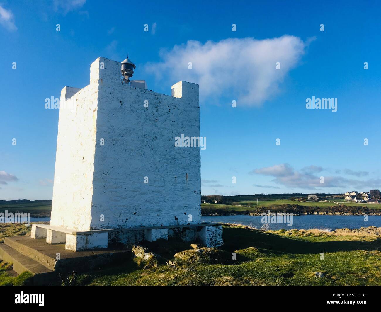 Isola di Whithorn Faro del porto, Dumfries and Galloway, Scozia Foto Stock