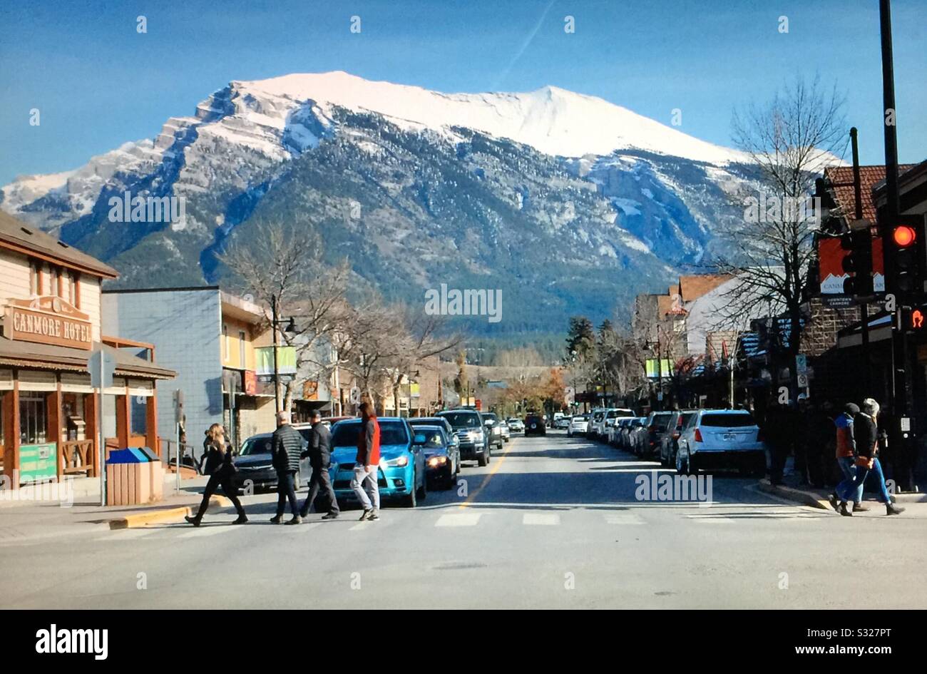 Downtown Canmore, Canadian Rocky Mountains, Alberta, Canada Foto Stock