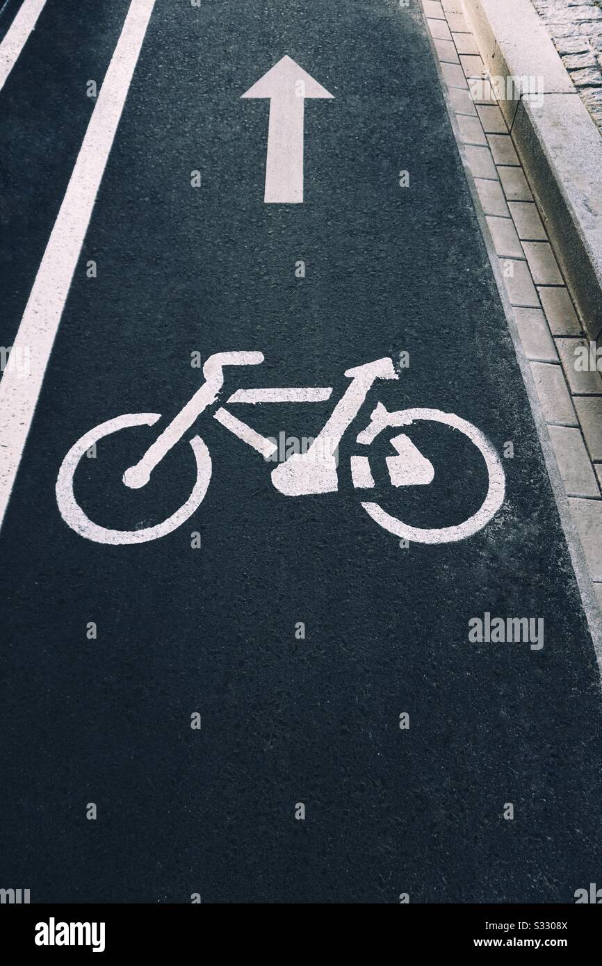 cartello della strada della bicicletta sulla strada Foto Stock