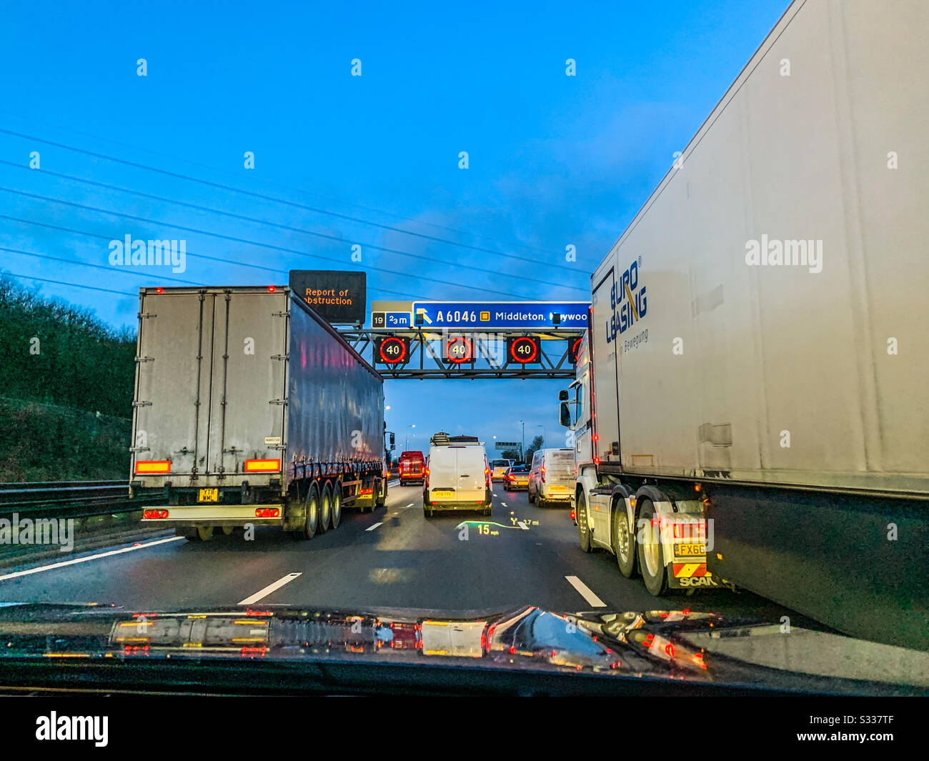 Congestione sull'autostrada M62 Foto Stock