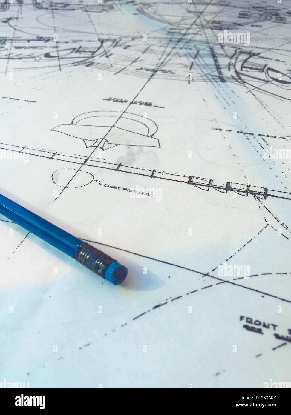 Primo piano di progetti in un ufficio di architetti presso l'hotel TWA all'aeroporto JFK di New York, Stati Uniti Foto Stock