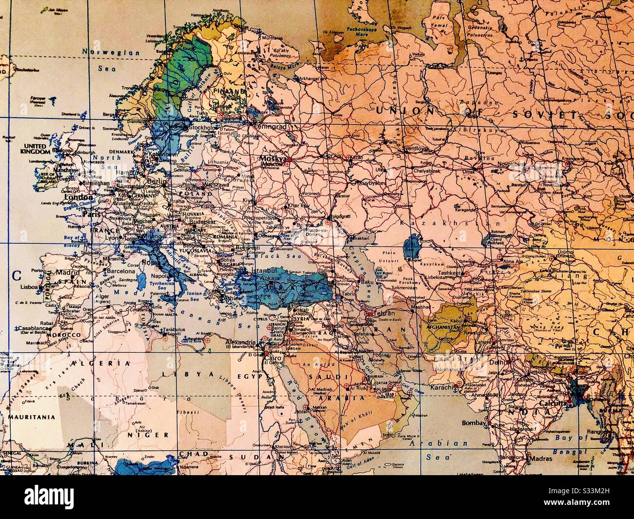 Vecchia mappa d'Europa che mostra l'urss, la Jugoslavia e la Cecoslovacchia  Foto stock - Alamy