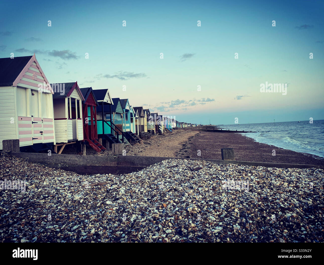 Baia di Thorpe capanne spiaggia Foto Stock