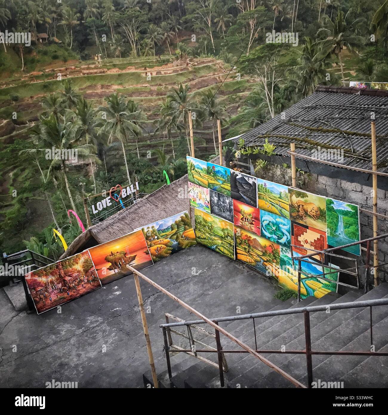 Dipinti in vendita, Tegallalang Rice Terrace area turistica, Bali, Indonesia Foto Stock