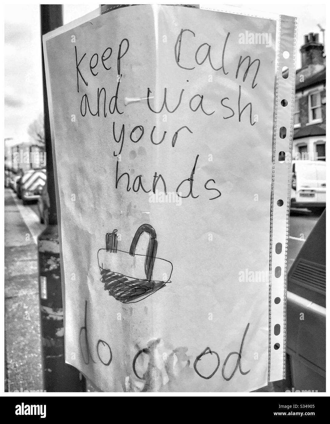 Mantenere la calma e lavarsi le mani. - Immagine stock catturata con smartphone