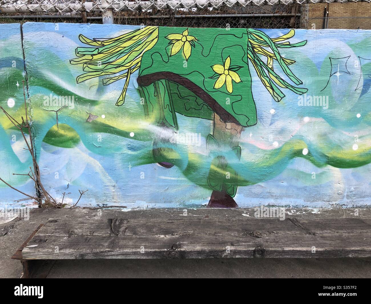 Murale di graffiti urbani che onorano il patrimonio della First Nation. - Immagine stock catturata con smartphone