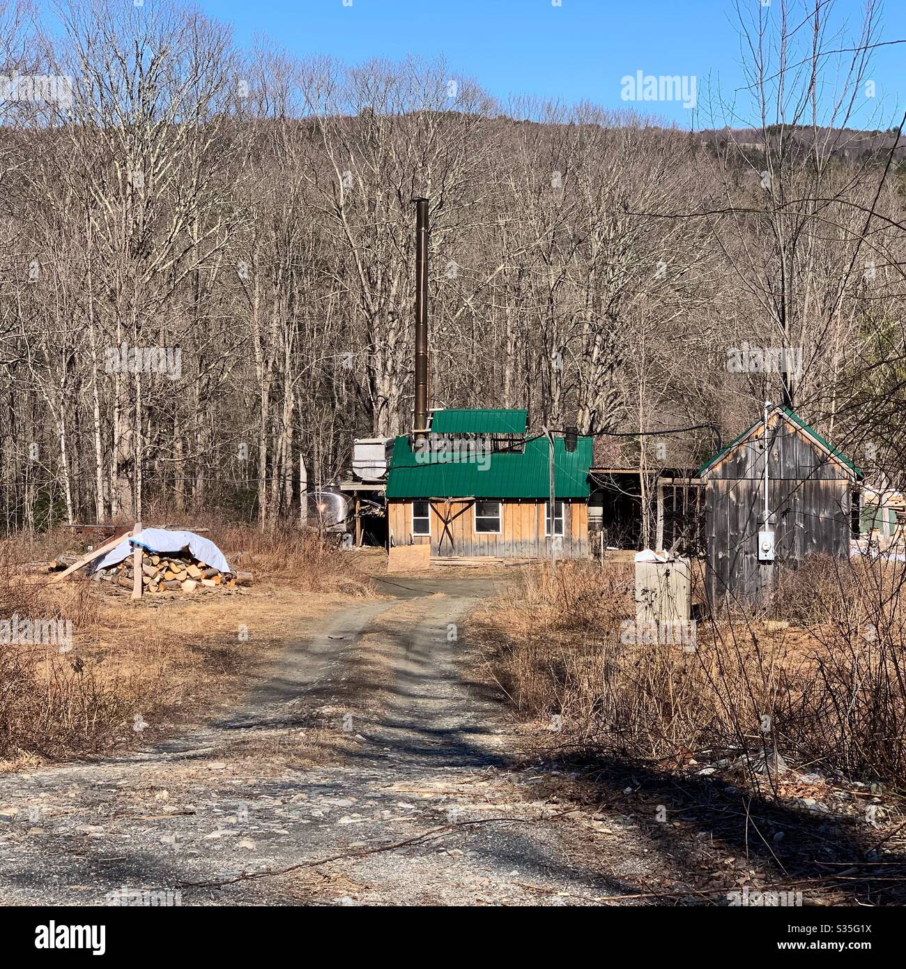Una sugarhouse a Colrain, Massachusetts, Stati Uniti Foto Stock