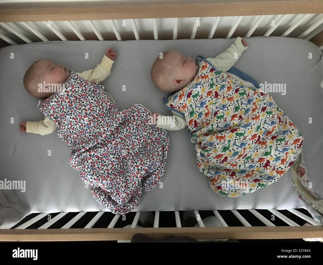 Uomini e donne di dieci settimane di età, due gemelli dormono in una culla  Foto stock - Alamy