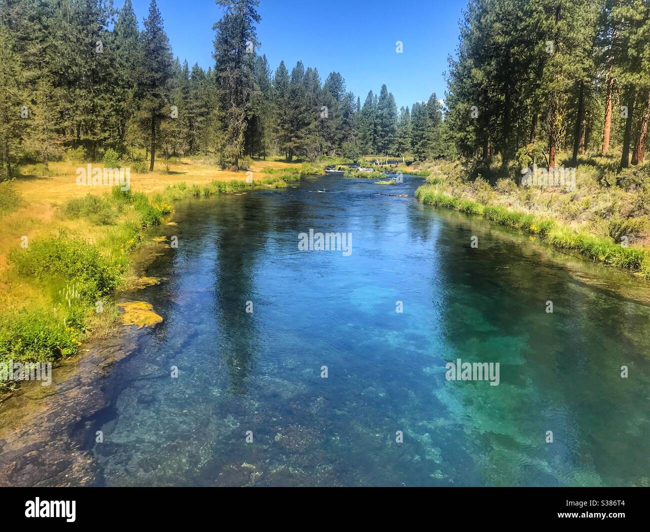 Bellissimo fiume con acqua verde turchese e blu - Immagine stock catturata con smartphone