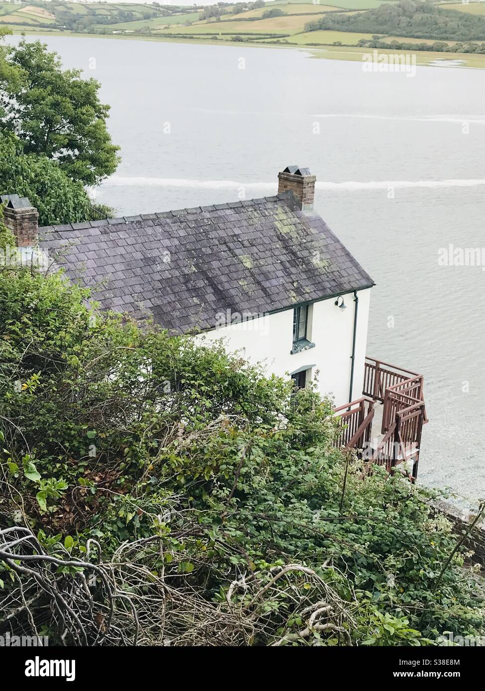 Casa galleggiante del poeta gallese Dylan Thomas a Laugharne, Galles. Foto Stock