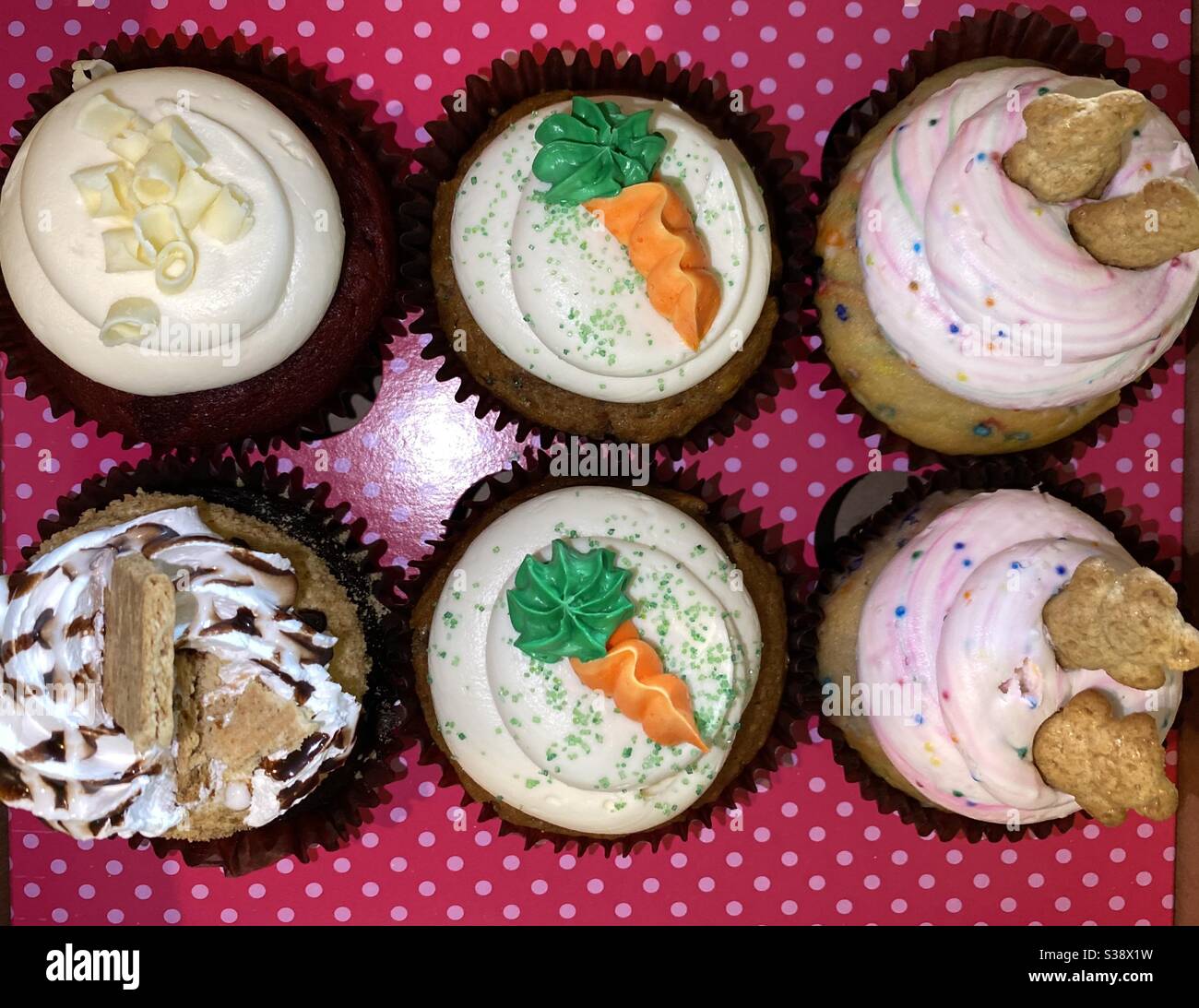 Varietà di cupcake con glassa decorativa Foto Stock