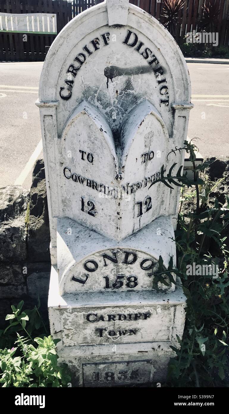 Da Cardiff a London Stone Marker Foto Stock