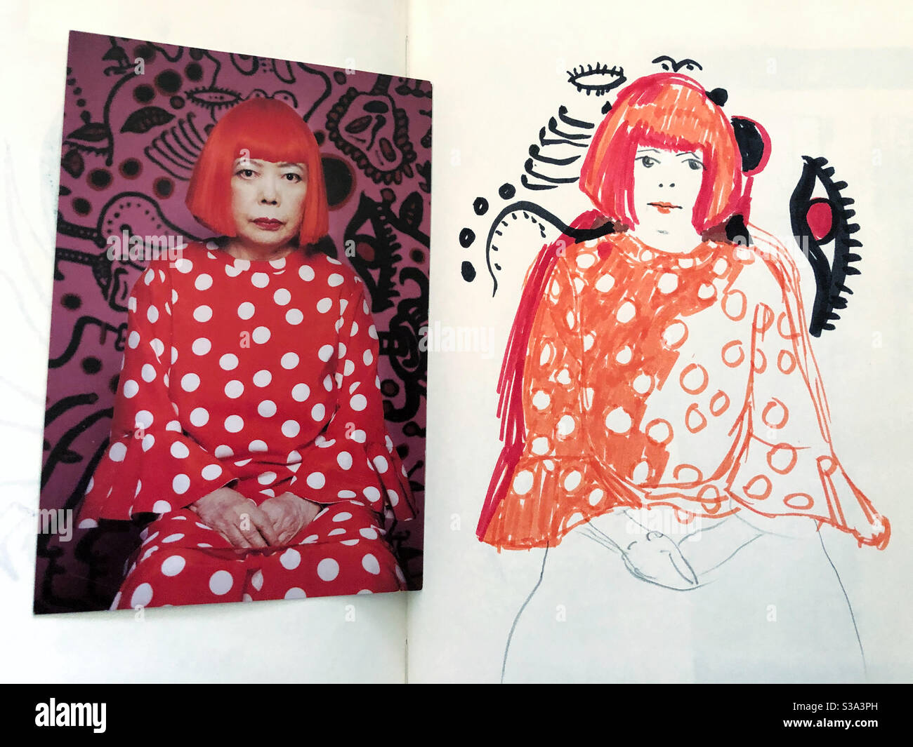 Schizzo dell'artista giapponese Yaoi Kusama in quaderno Foto Stock
