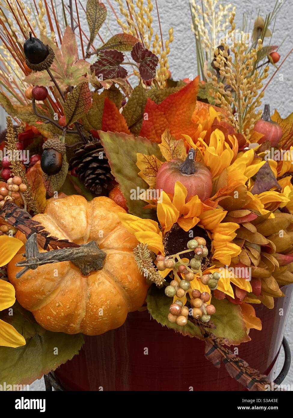 Ancora vita bouquet di fiori di caduta con zucca Foto Stock