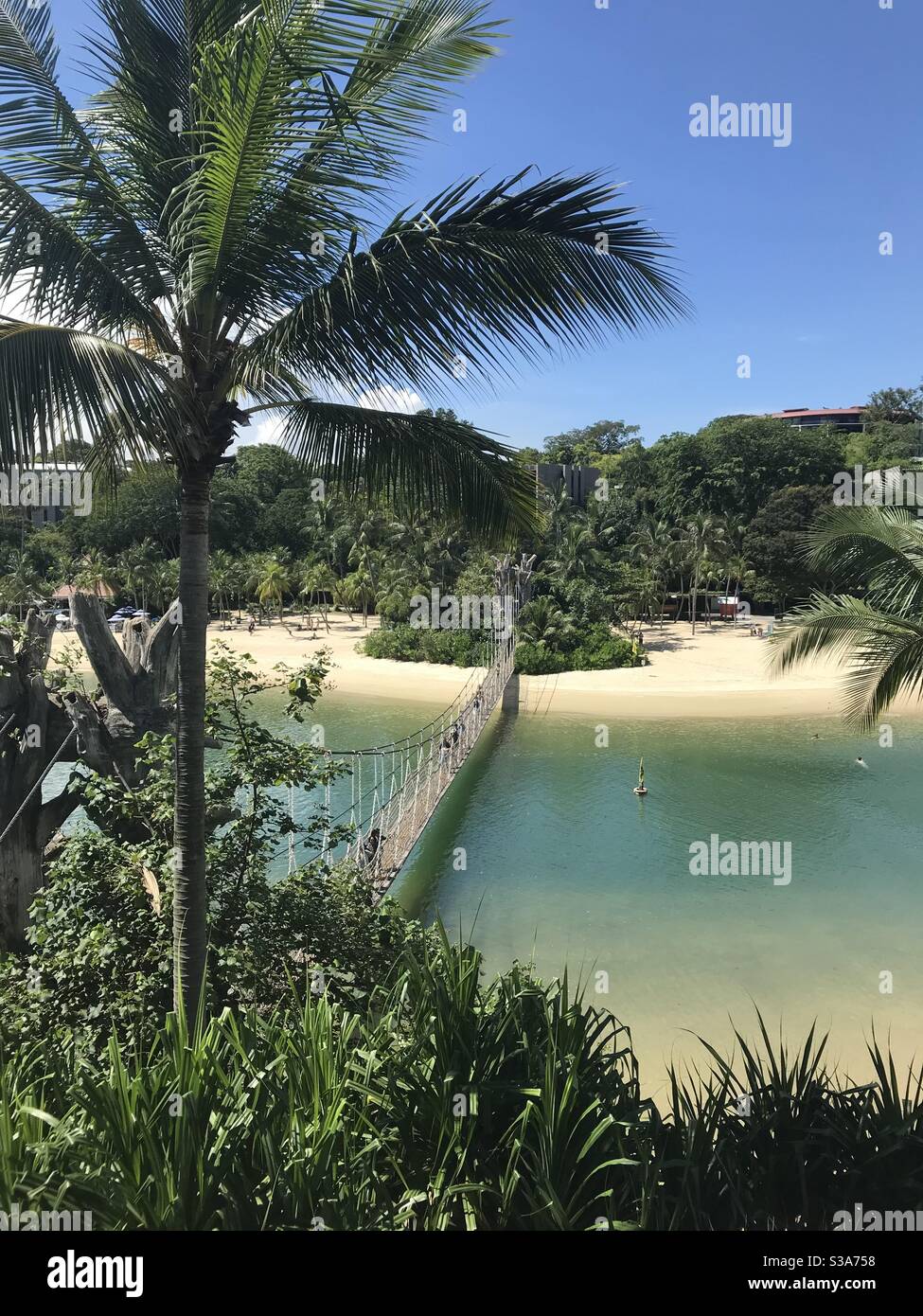 Ponte sulla spiaggia dell'isola di Sentosa Foto Stock