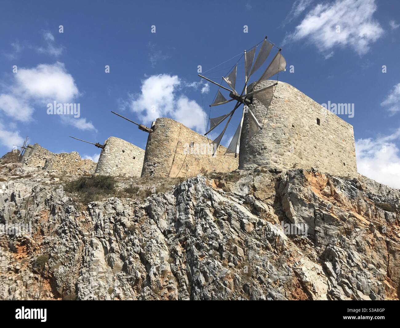 Mulini a vento, Creta Foto Stock