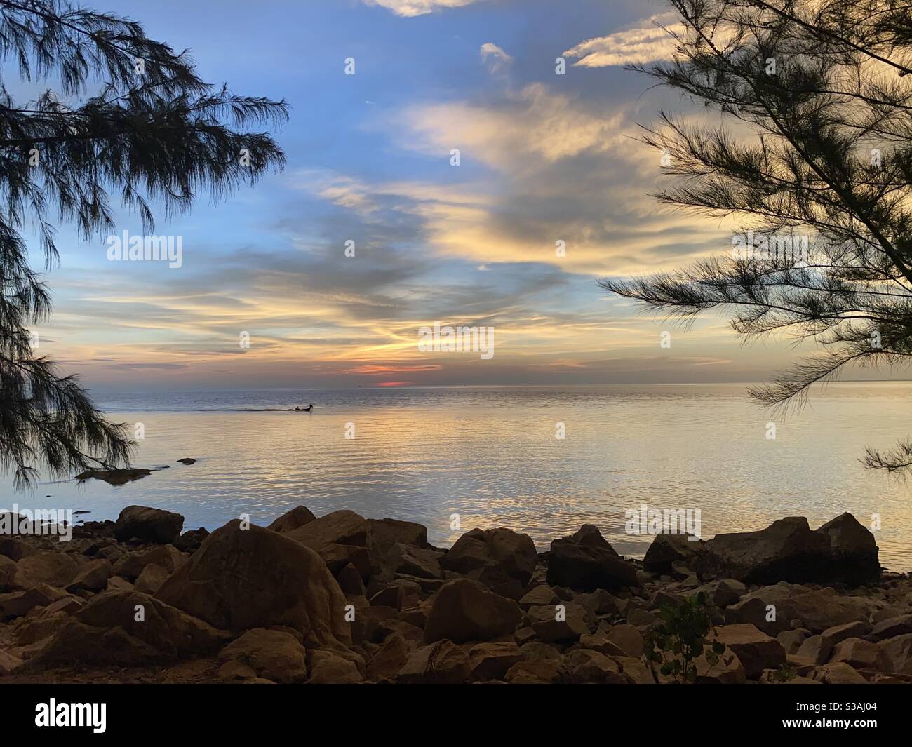 Scenario, tramonto, mare, serenità Foto Stock