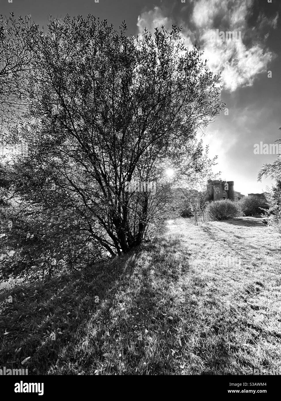 Passeggiata sul lungofiume a Parthenay Francia Foto Stock