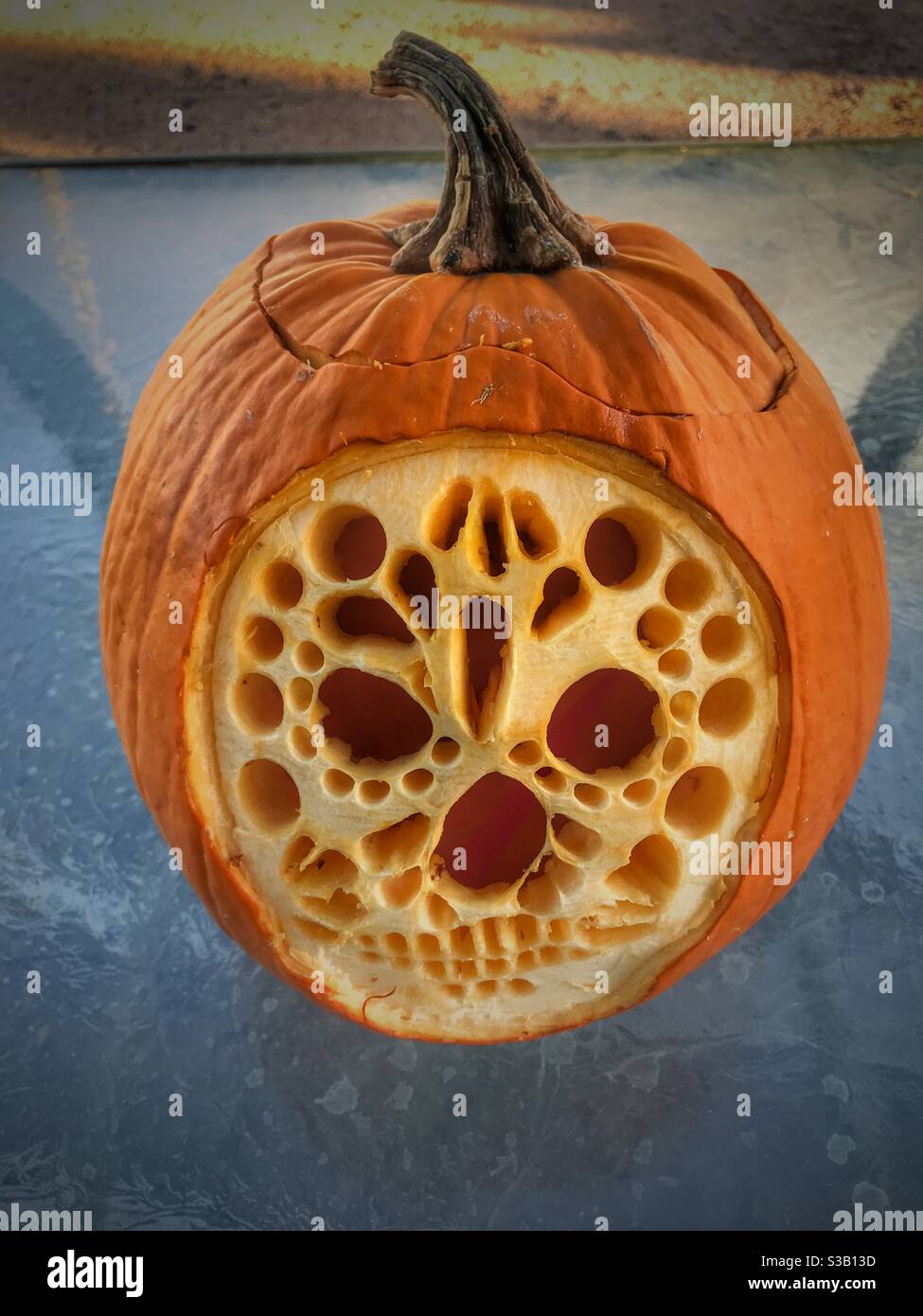 Cranio di zucchero zucca di Halloween Foto Stock