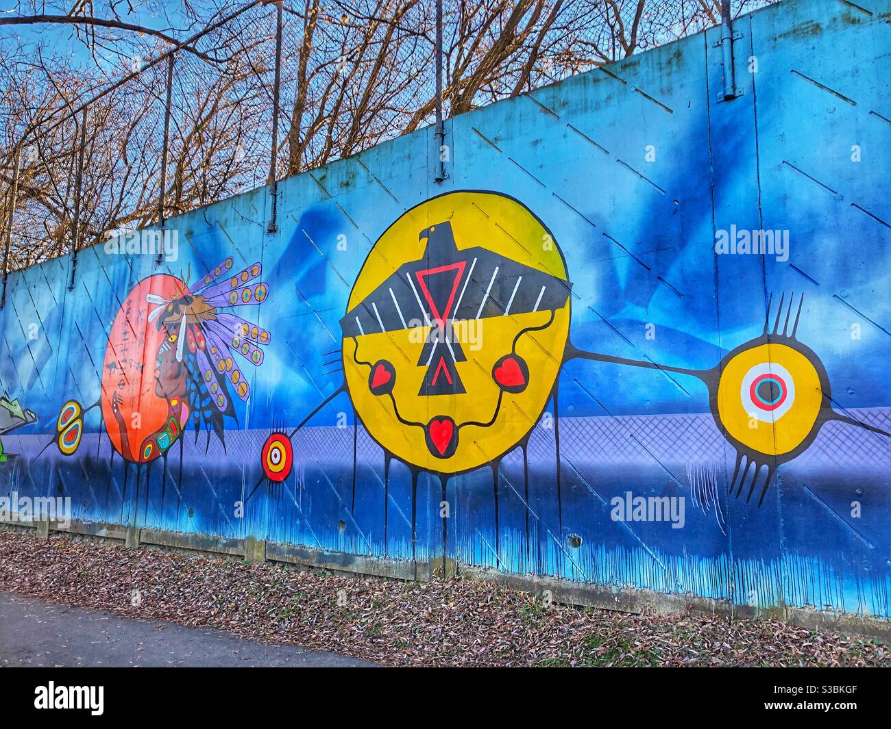 Street art urbana First Nation - Immagine stock catturata con smartphone