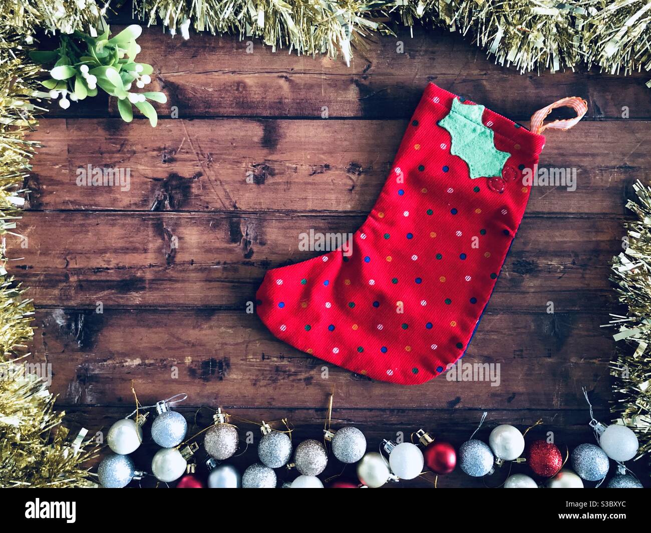 Natale calza piatto posare - Immagine stock catturata con smartphone